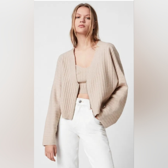 ALLSAINTS ENYA CARDIGAN AND CROP TOP SET IN WHISPER PINK - Picture 8 of 10